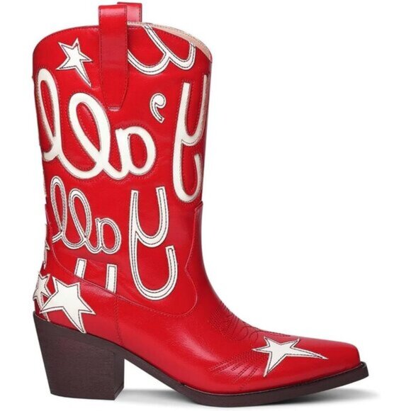 ⭐ Metallic Cowboy Boots for Women - Embroidered Mid Calf Western Cowgirl Boots - Picture 2 of 7